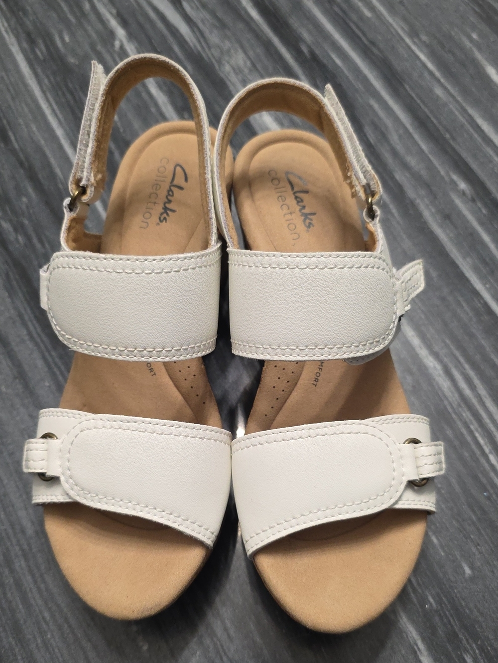 Clarks Women's Rose Lane Wedge Sandals White Leather Size 6.5